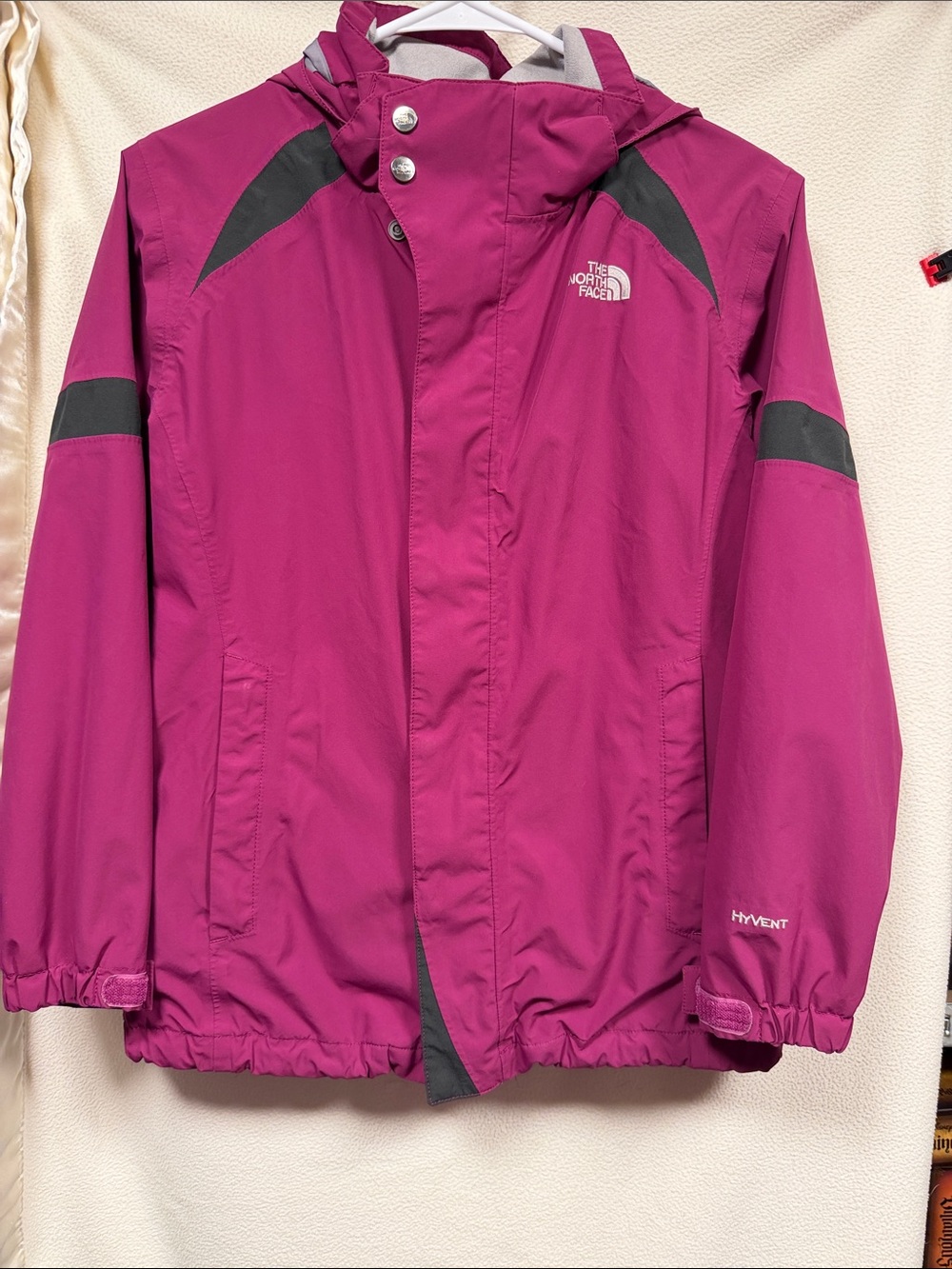 The North Face Kids Magenta Rain Jacket with Gray Accents